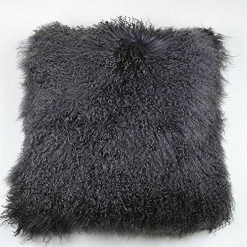 Tibetan Mongolian Lamb Fur Pillow Cover Dark Grey Handmade
