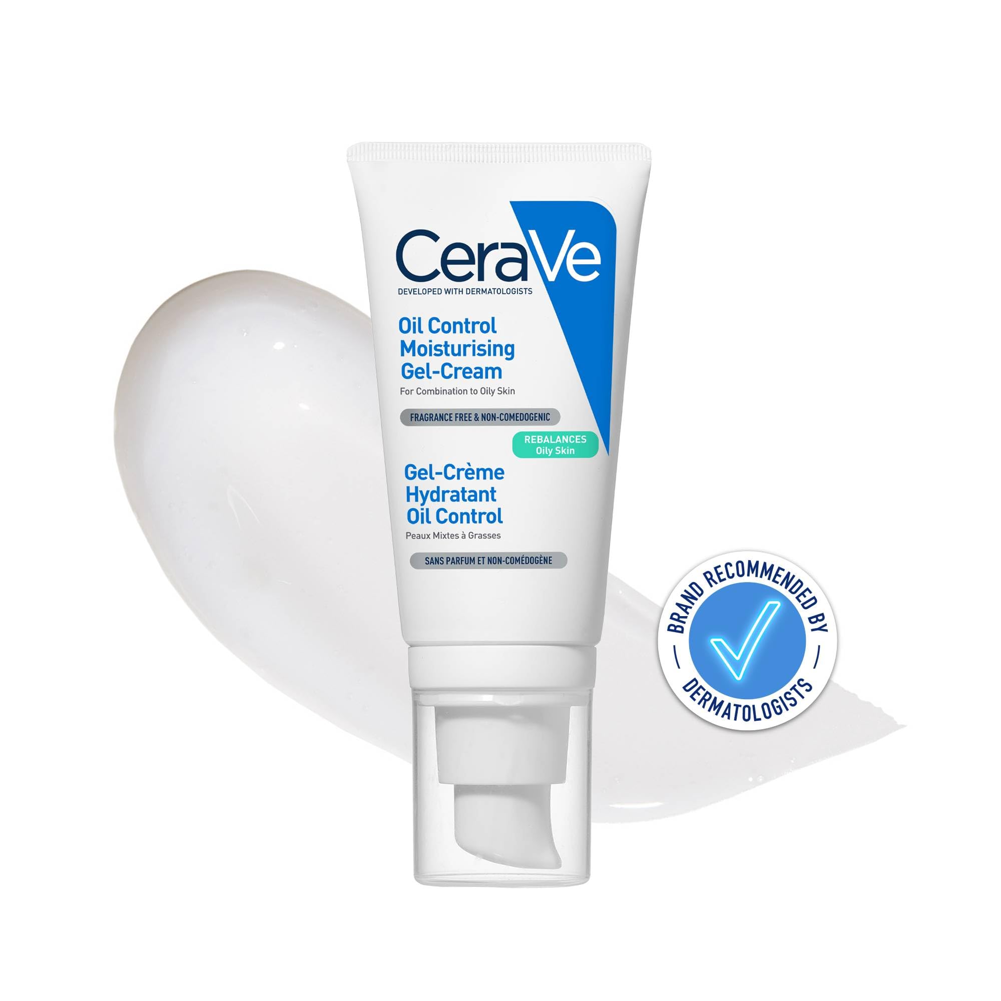 CeraVe Oil Control Moisturising Gel Cream, Oil-Absorbing Technology With 3Essential Ceramides and Hyaluronic Acid, For Combination and Oily Skin, Matte Finish, Dermatologist Developed, 52ml