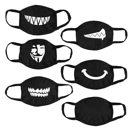 Surplex 6 stücke Baumwolle Gesicht Mundmaske Weißes Muster Unisex Baumwollmischung Anti Dust Earloop Schwarze Maske für Kinde