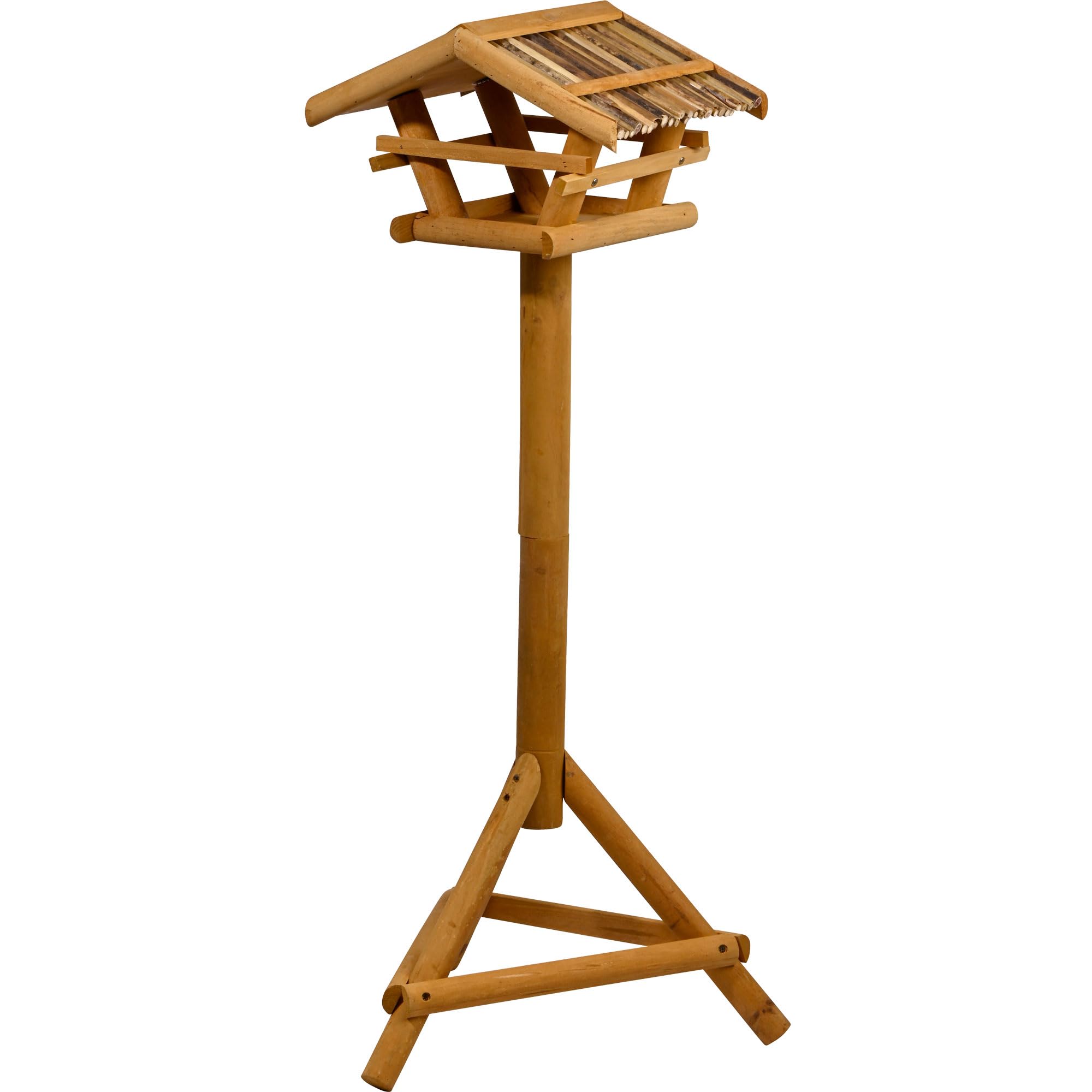 dobar® 48000FSC Bird Feeder with Stand - Wooden Bird Feeder with Reed Roof - Bird House with Tripod Stand - Bird Villa for Garden/Patio/Balcony - 44 x 44 x 101 cm - Natural
