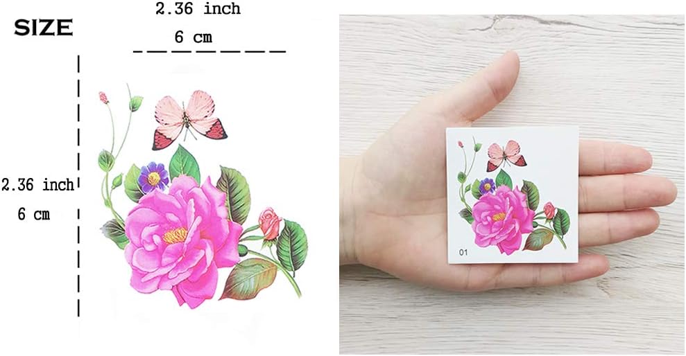 Yesallwas 66 Pcs Temporary Flower Tattoos Stickers Rose Peony Butterflies Blossoms Flash Tattoo for Kids Girls Teens - Image 4