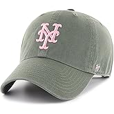 47 Brand MLB Moss Green Pink Primary Logo Clean Up Adjustable Strap Baseball Cap Hat, Adult One Size Fits All
