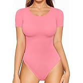 MANGOPOP Round Neck Long Sleeve Short Sleeve Bodysuits for Women Basic Body Suit Shirts Tops