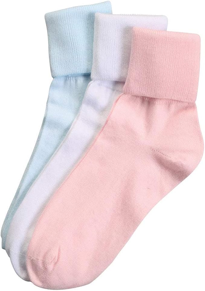 Buster Brown Women's 100 Cotton Socks 3 Pair Package Fold Over
