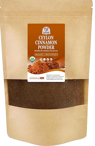 52USA ORGANIC CEYLON CINNAMON POWDER, 8OZ RESEALABLE BAG | TRUE CINNAMON FROM SRI LANKA, NON-GMO, GLUTEN-FREE, FRESHLY GROUND FOR BAKING, COOKING & BEVERAGES