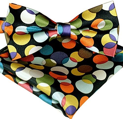 ST34 Brand new Silk feel SATIN Nany blue and Multi color Dot Bow tie for Men Bow tie and Pocket square SET BB-861