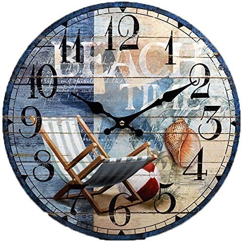 Wooden Wall Clock - Coastal, Nautical, and Beach Themed | Decorative and Aesthetic 13 Inches Timepiece | Ideal Office or Home Decor | Living Room, Bedroom, or Beach House | Beach Chair