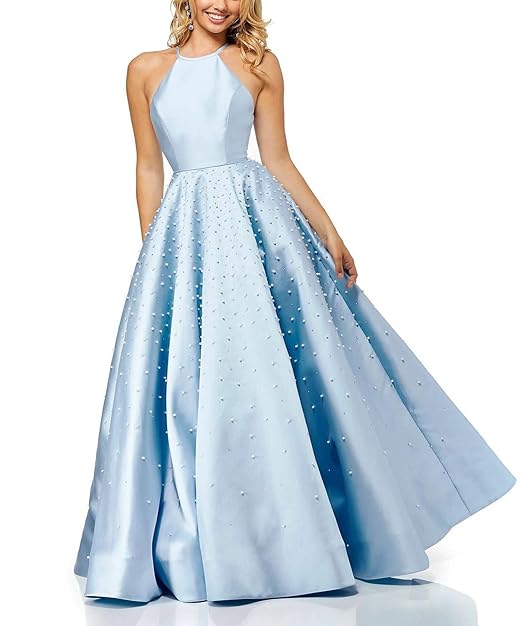 Aox Women Vintage Bandeau High Waist Satin Rhinestone Swing Long Evening Prom Dress Skirt
