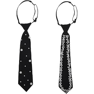 2Pcs Black Tie for Women Men, Pearl Rhinestone Tie Pre-Tied Neck Ties | Adjustable, Elegant, for Party Prom Banquet Date