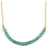 OdrillionGems Natural Emerald Gemstones Beads Bar Necklace, 14k Gold Plated, 925 Sterling Silver Jewelry, Chakra Healing Crystals, May Birthstones, Adjustable, Handmade, Women Gifts, Mother's Day