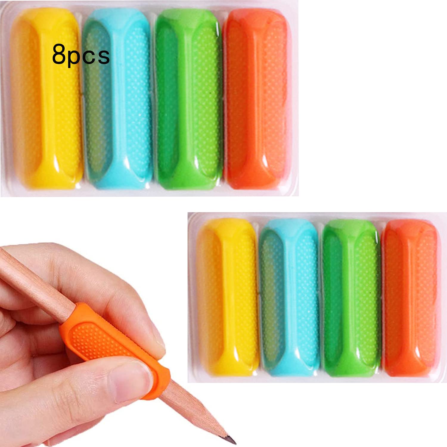 Retec Pencil Grips,8pcs Pencil Grips for Handwriting, Universal Ergonomic Writing Aid Finger Grip Holder Posture Correction for Adults Righties and Lefties