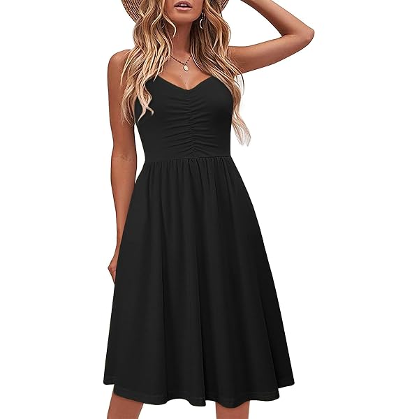 CakCton Women's Summer Midi Dress - Spaghetti Strap Swing Sundress With V Neck & Buttons, Beach Casual Dress - View #7