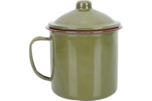 Artibetter Enamel Coffee Mug with Lid 10cm Vintage Military Green Tea Cup Sturdy Water Drinking Cup for Travel