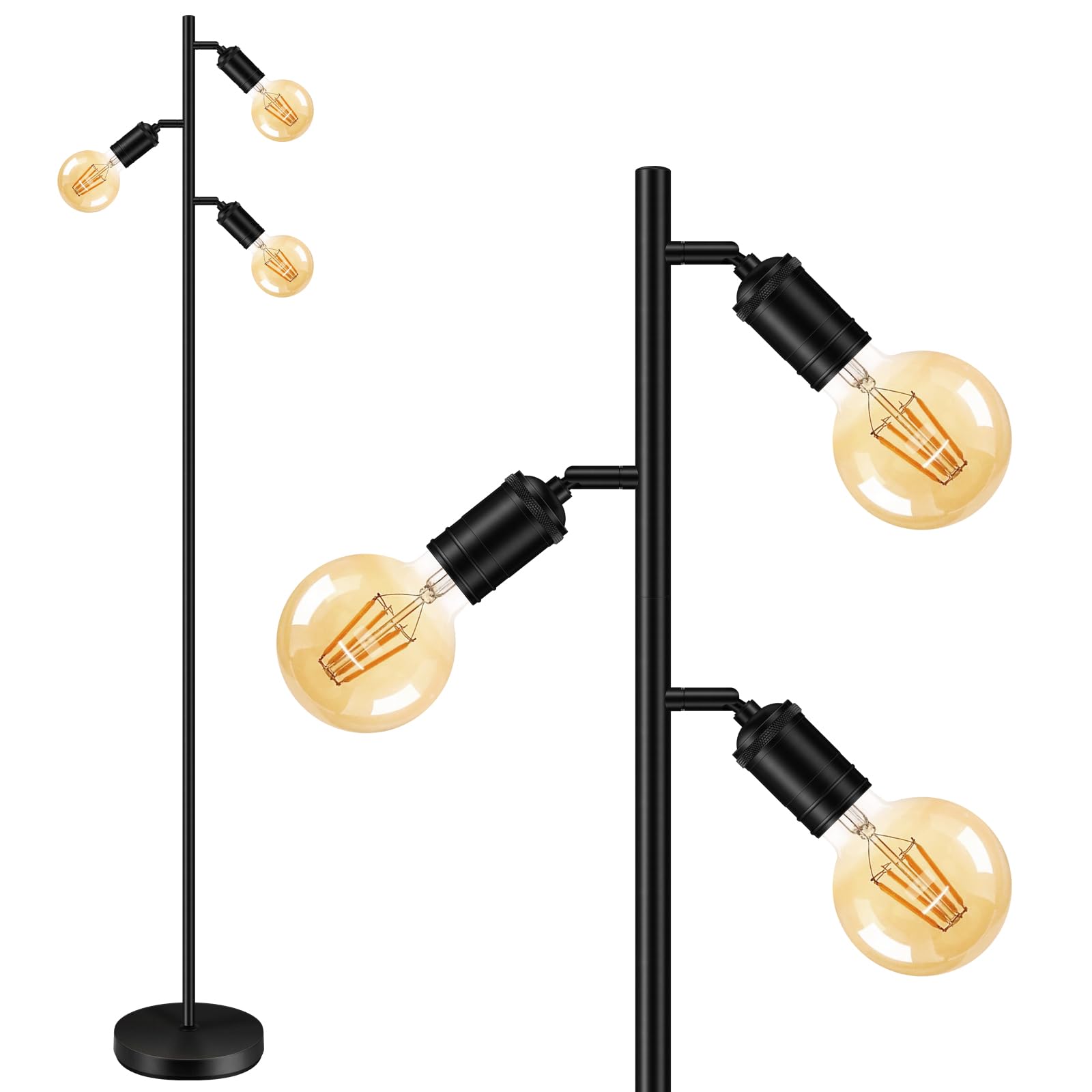Photo 1 of BoostArea Floor Lamp, Industrial Floor Lamp, Modern Tree Standing Lamp with Adjustable 3 Light, E26 Socket, Foot Switch, Minimalist Metal Stand Up Lamp Pole Lamps for Living Room, Bedroom (No Bulbs)