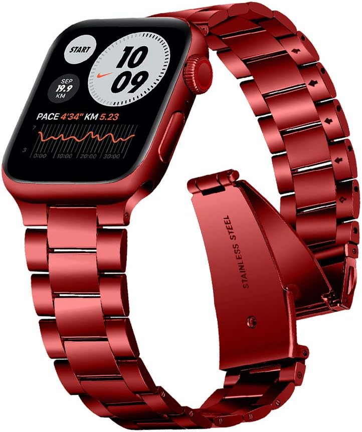 Joyozy Upgraded Metal Bands Compatible with Apple Watch 38mm 40mm, Top Stainless Steel iWatch Bands for Series 6/5/4/3/2/1/SE- Red, 38mm 40mm