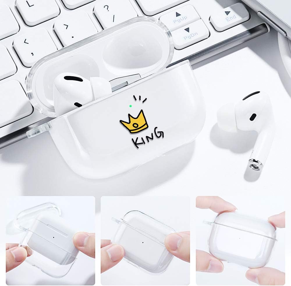 AKABEILA Case Compatible with Apple AirPods Pro Case with Carabiner Transparent Silicone Cute Design AirPod Pro 2019 Case Cover Front LED Visible Wireless Charging Case - Image 5