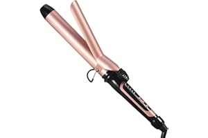 Lanvier 1.25 Inch Clipped Curling Iron with Extra Long Tourmaline Ceramic Barrel, Professional Hair Curler up to 450°F Dual Voltage for Traveling, Hair Waving Style Tool for Girls & Women-Rose Gold