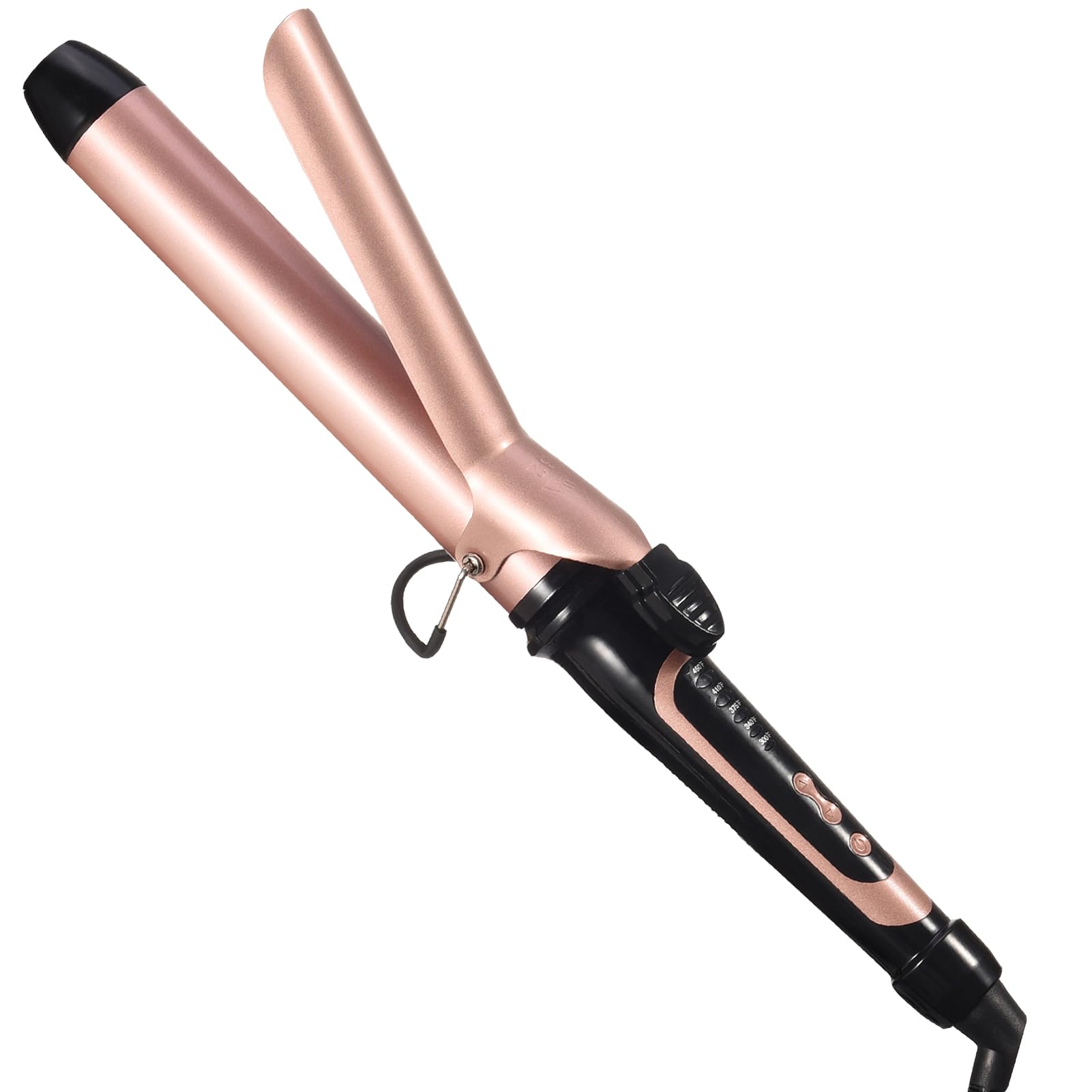 Photo 1 of Lanvier 1.25 Inch Clipped Curling Iron with Extra Long Tourmaline Ceramic Barrel, Professional Hair Curler up to 450°F Dual Voltage for Traveling, Hair Waving Style Tool for Girls & Women-Rose Gold