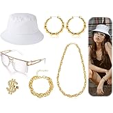YOVORO 80s 90s Accessories Outfit for Women Hip Hop Costume Bucket Hat Rapper Sunglasses Bracelet Necklace Dollar Ring
