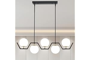 Yidelloc 38" Kitchen Island Lighting Glass Globe Island Light Fixtures for Dining Room, 5 Light Chandelier Black and Gold Modern Dining Room Chandeliers Sputnik Light Fixture for Living Room