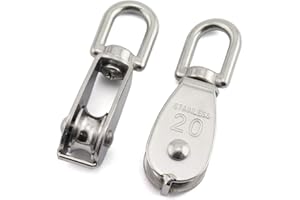 JCBIZ 1-Pack M20 Single Pulley Block Stainless Steel Heavy Duty Hardware Single Wheel Swivel Rigging Lifting Wheel Fixed Pulley for Wire Rope Loading 75kg