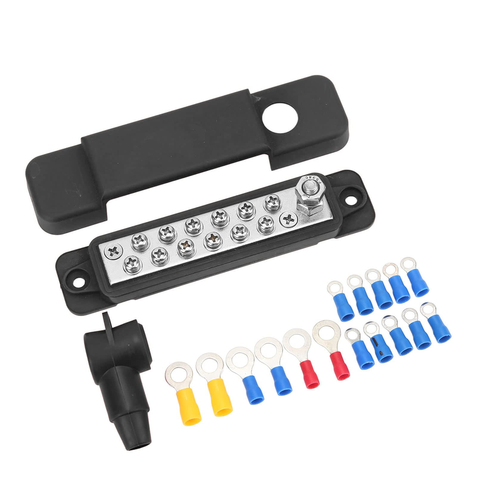 12 Terminal Distribution Block 180A, Ideal For Cars, Rvs, Yachts - Marine Supply Busbar With 16 Terminal