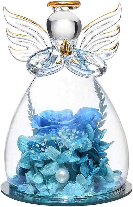 Forever Rose in Angel Glass Figurines Artificial Flower in A Glass Dome