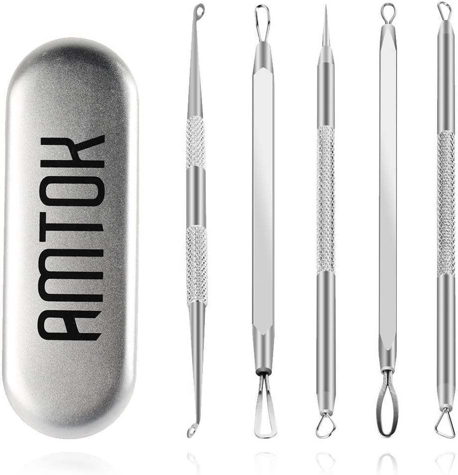 Blackhead Remover Tool, AMTOK Acne Comedone Extractor Pimple Spots Popper Blemish Whitehead Removal Kit Set of 5 PCS Face Nose Skin Care Treatment