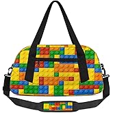 Gym Travel Duffle Bag for Boys - Colored Building Blocks Kids Overnighter Weekend Bag with Front Zipper Pocket for School Practice, Teens Carry-On Size Sleepover Bags