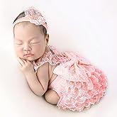 Vomdrok Newborn Photography Outfits Girl Baby Photography Props Lace Romper Headress Newborn Outfits Girls Photoshoot Props
