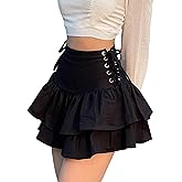 XKBHYD Womens Ruffle Tie Close Skirts Black Mini Skirt High Waist Goth Punk Skirt Girls Pleated Skirt Summer