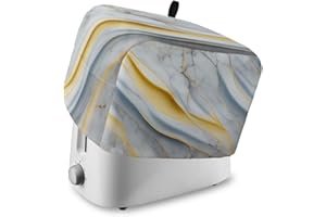 LABLUUX Toaster Dust Cover with Pockets, Marble Grey Golden Abstract Art Texture Soft Washable 2 Slice Toaster Cover, Dust-proof Cover for Small Appliance Cover and Fingerprint Protection