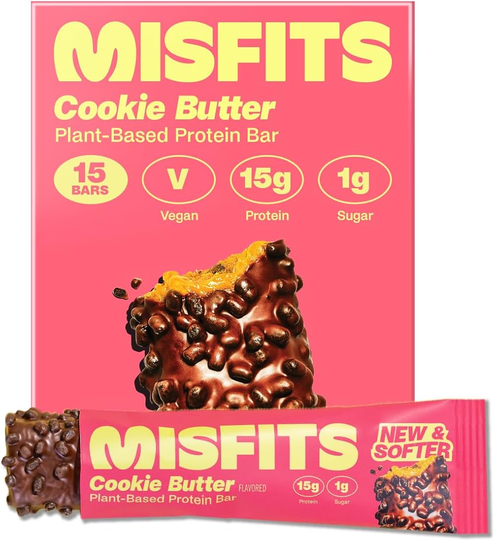 Misfits Vegan Protein Bars Cookie Butter 15g Protein Low Carb 15ct