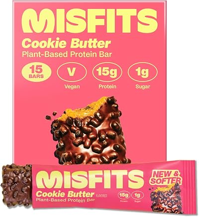 Misfits Vegan Protein Bars Cookie Butter 15g Protein Low Carb 15ct