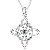 Seiyang Witches Knot Birthstone Necklace 925 Sterling Silver Nudo de Bruja Celtic Witch Knot Necklace with 12 Months Birthstone Witchy Protection Jewelry Gift for Women Mom Her