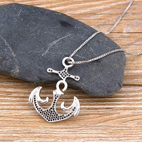 火葬灰のためのネックレスペンダント 男性女性のためのファッションメンズ レディース ブラック ローズゴールド シルバーアンカーペンダント銅czをネックレスキューバチェーンヒップホップの宝石類のギフトのためのネックレスペンダント 防水火葬ジュエリー