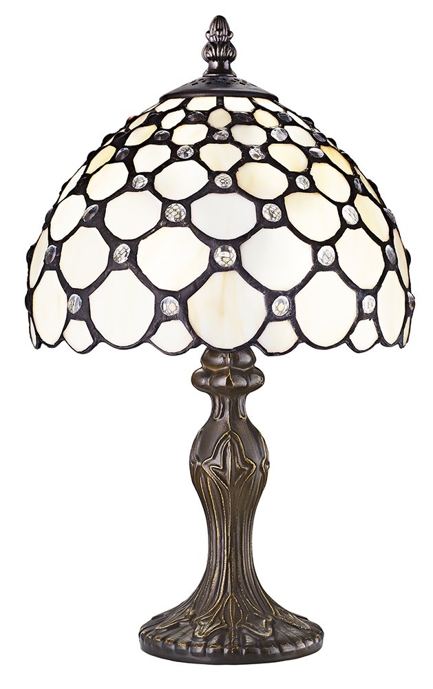 Traditional White Tiffany Table Lamp with Multiple Transparent Beads by Happy Homewares — image 1