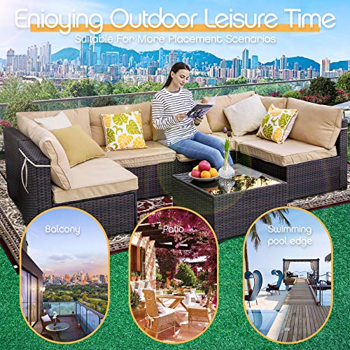 LAFWELL 7 Pieces Outdoor Patio Furniture Sets Clearance,Rattan Patio Sofa, Manual Weaving Wicker Patio Conversation Sectional Sets with Cushions and Tea Table