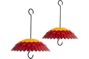 Bird Feeder Rain Guard Cover Dome Skaithee 8" Bird Feeder Baffle for Outside Hummingbird Shade Umbrella with Ant Guard Shepherd Hook, Red Color Attracts Birds & Anti Sun/Rain/Snow (2 Pcs)