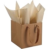 ADIDO EVA 10Pcs Square Gift Bags with Tissue Paper Small Brown Square Gift Bags with Handles for Party Favor (8x8x8 In, Brown)