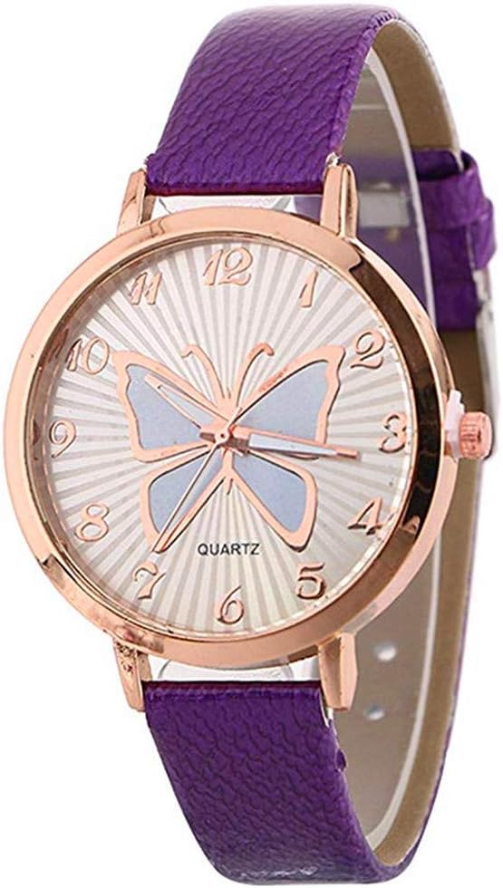 Kaitoly Fashion Watch! Women Quartz Watches Casual Analog Butterfly Pattern Ladies Wrist Watches Girl Gift Watches Leather Female Watches New-A296 (purple)