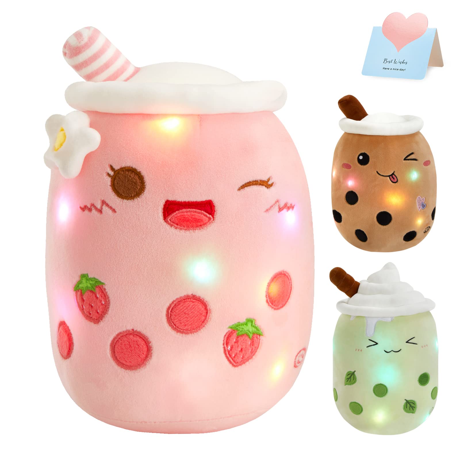 Photo 1 of 1pc Athoinsu Light Up Strawberry Milky Tea Plush Pillow 15'' Kawaii Stuffed Bubble Animal Toy with LED Lights Birthday Christmas Holiday Valentines Gifts for Kids,Girls,Boys
