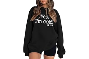 BINMER Yes I'm Cold I'm Always Cold Hoodies for Womens Oversized Sweatshirt Funny Letter Print Tops Fall Loose Pocket Blouse