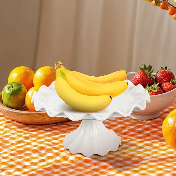 PRETYZOOM CERAMIC CAKE STAND 9.45 INCH WAVY EDGE PEDESTAL CUPCAKE STAND FOR PARTIES WEDDINGS BIRTHDAYS ELEGANT CERAMIC SERVING TRAY DESSERT DISPLAY
