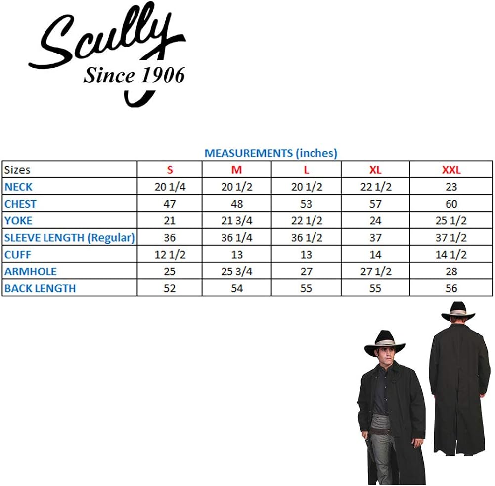 scully vest size chart