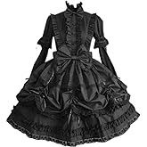 Jeufoin Women’s Classic Black Gothic Lolita Dress Detachable Sleeve Multi Layered Halloween Cosplay Costume with Bowknots