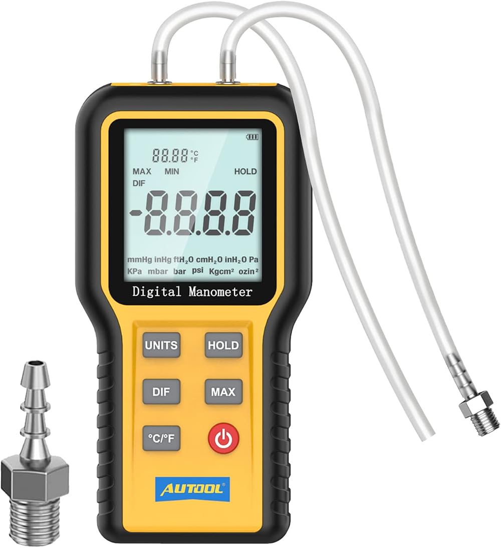 AUTOOL Digital HVAC Manometer Dual-Port Gas Pressure Tester