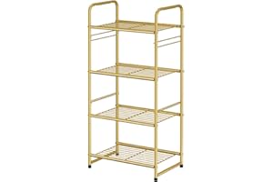 GEORIS 4- Tier Heavy Duty Wire Shelving Storage Rack | Modern Bathroom Shelf | Stackable Plant Standing Shelf Unit | Perfect for Kitchen, Living Room, Balcony | Gold