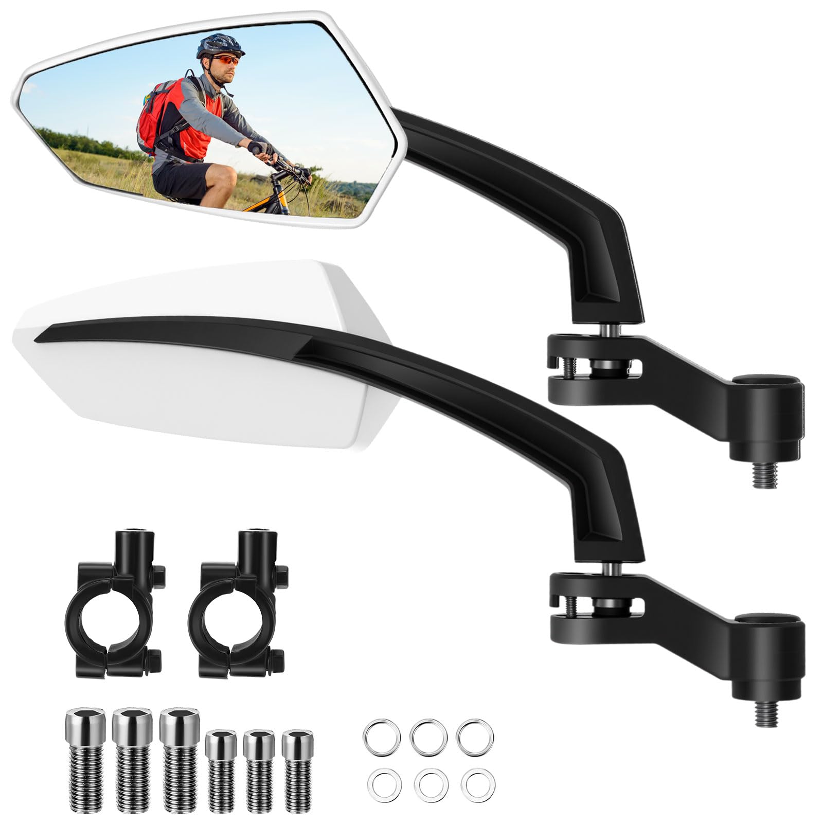 Photo 1 of HESTYA 1 Pair Handlebar Bike Mirror Electric 360° Rotatable and Adjustable Safety Rear View Bicycle Mirrors Glass Lens Bicycle Universal Fit Accessories (White)