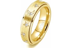 DURSI Moon Star Spinner Ring Fidget Anxiety Worry Rings for Women Girls Stainless Steel Engagement Wedding Promise Band with CZ Diamonds Silver Rose Gold 6mm